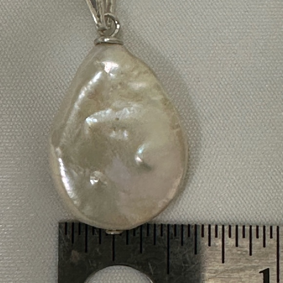 White Cultured Teardrop Coin Pearl on 925 Silver Chain - 16 or 18 Inches - Picture 5 of 11